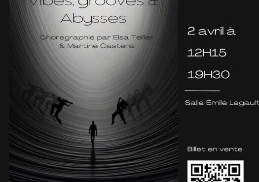 Affiche pour le spectacle des troupes de danse du cégep : Vibes, grooves et abysses